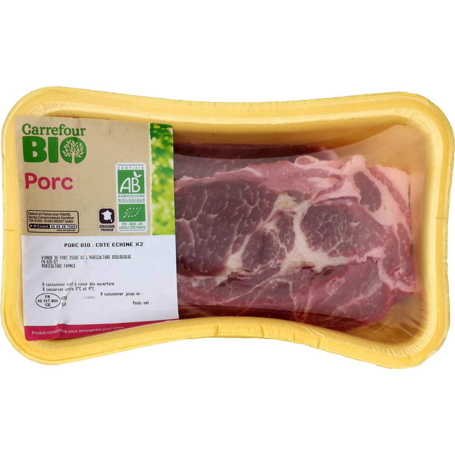 Côtes de porc bio échine CARREFOUR BIO