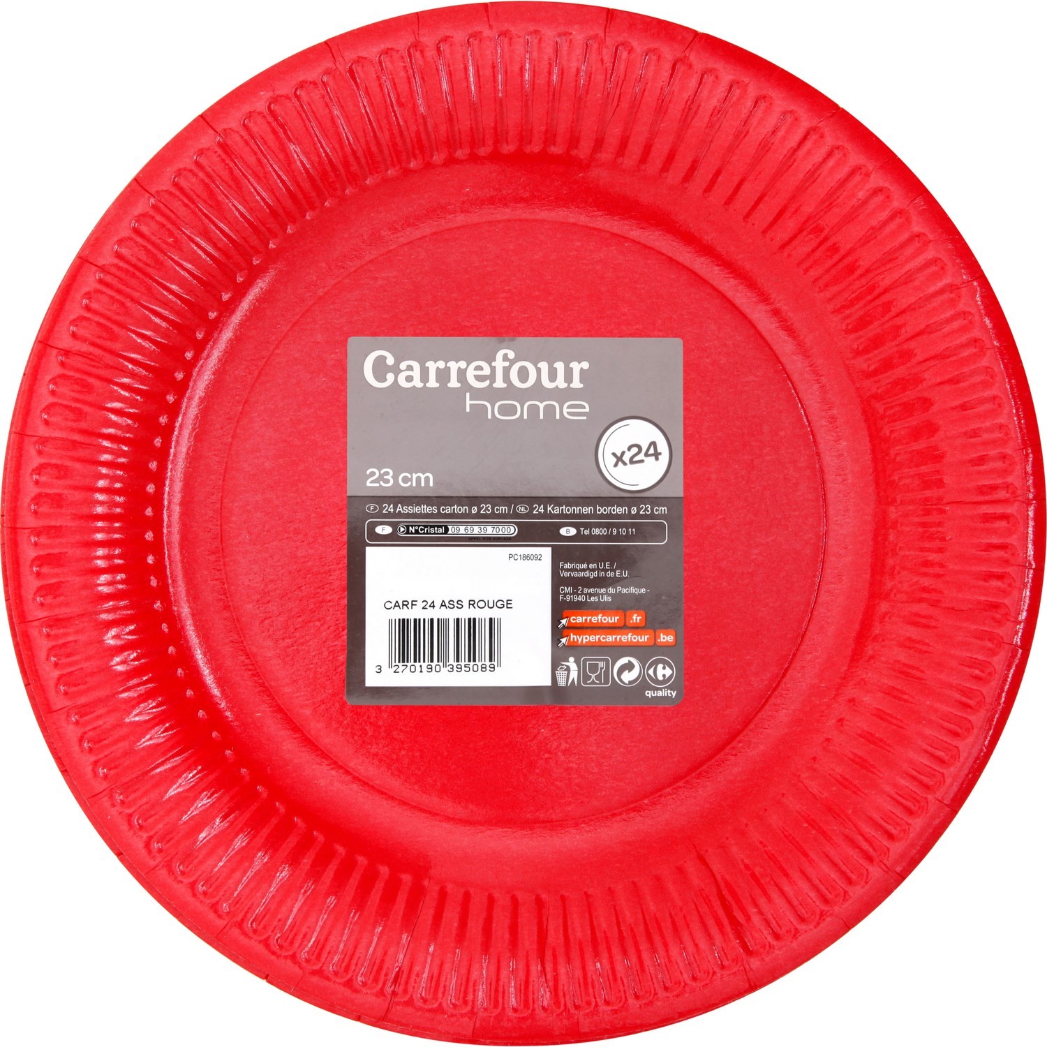Assiettes carton 23 cm rouge CARREFOUR HOME