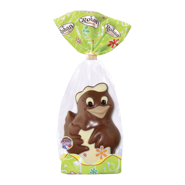 Moulage poule en chocolat décorée