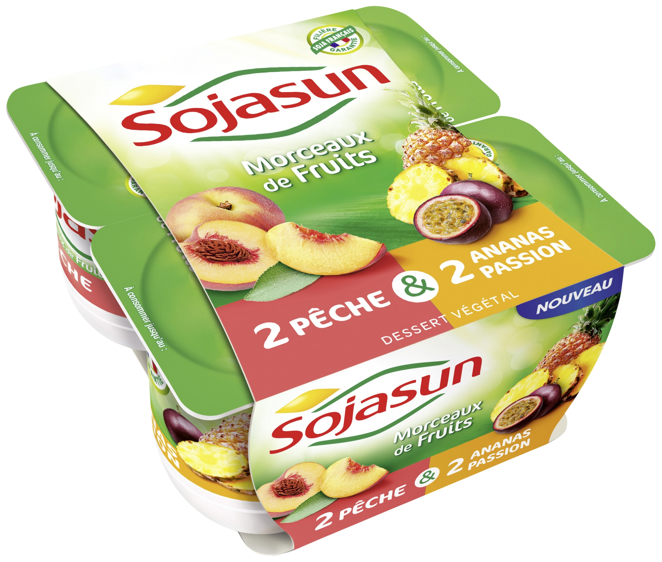 Yaourt bi-fruits 2 pêche + 2 ananas passion Soj...