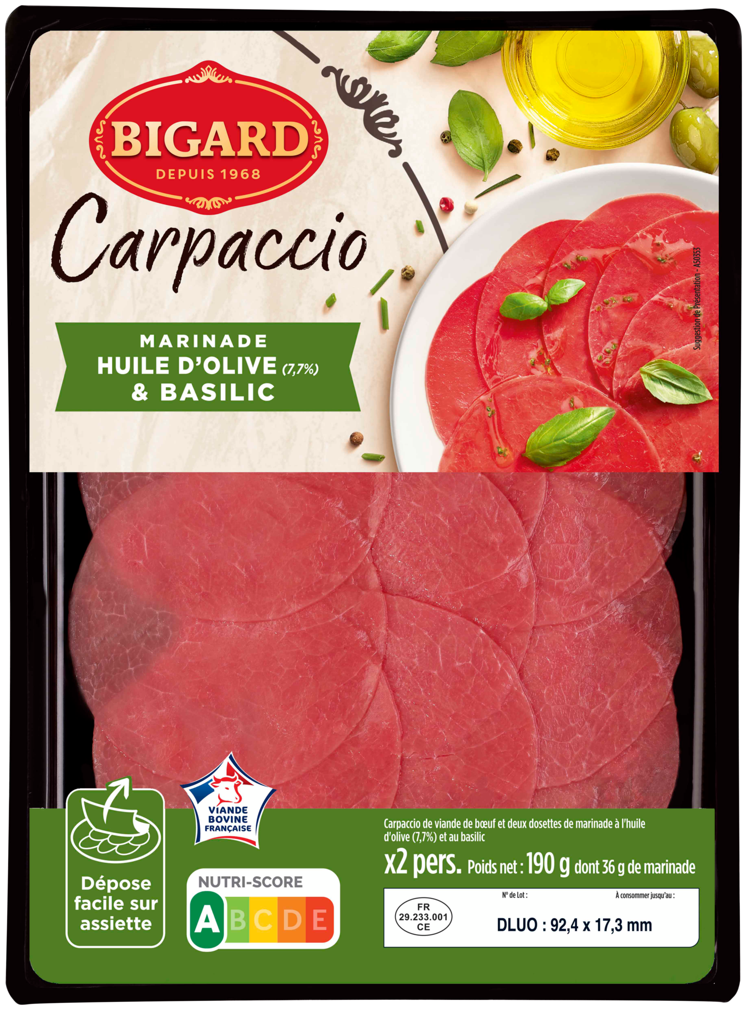 Carpaccio marinade huile d'olive & basilic