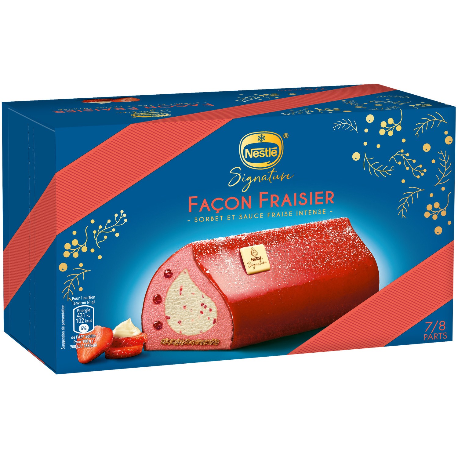 Buche signature façon fraisier, sorbet et sauce...