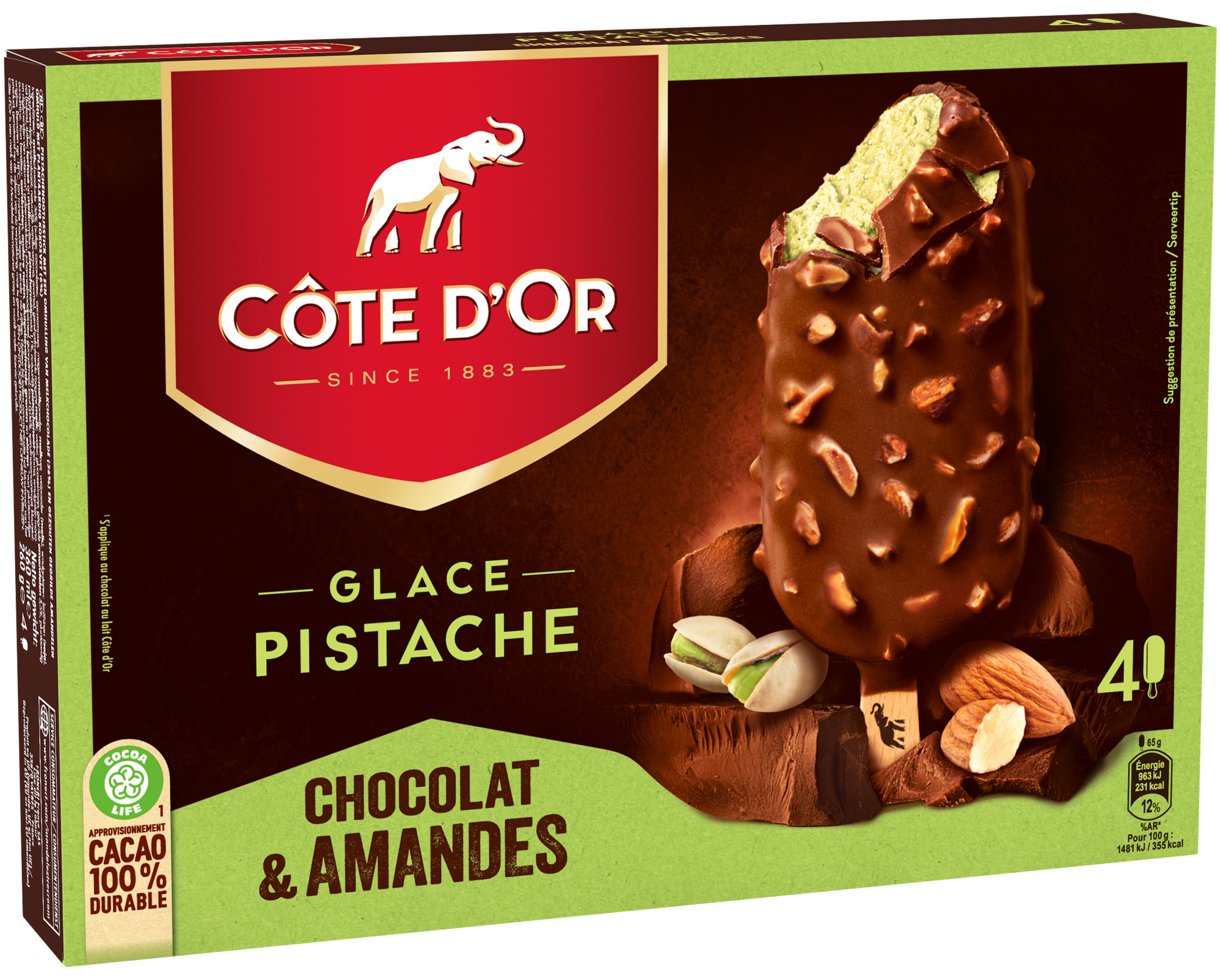 4 Bâtonnets glacés Pistache Chocolat & Amandes