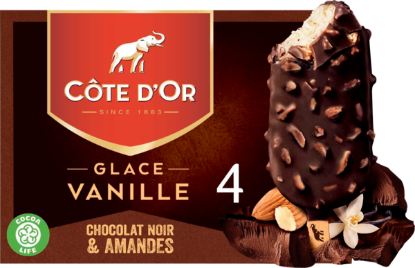 COTE D OR glace bâtonnet vanille, chocolat noir et amandes côte d'or code EAN 3274664263041 