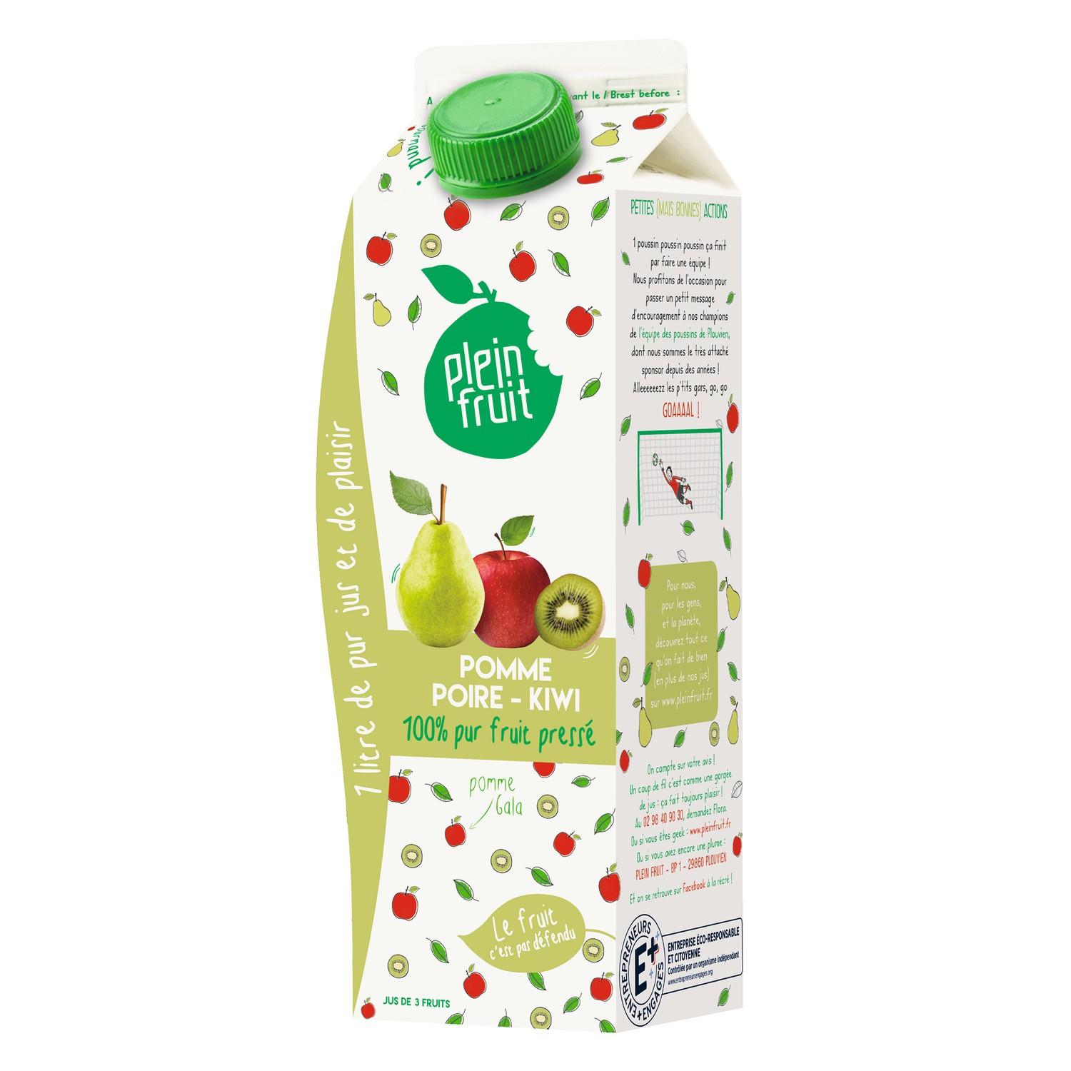 PLEIN FRUIT Pur jus de pomme poire & kiwi PLEIN FRUIT code EAN 3274936603308 