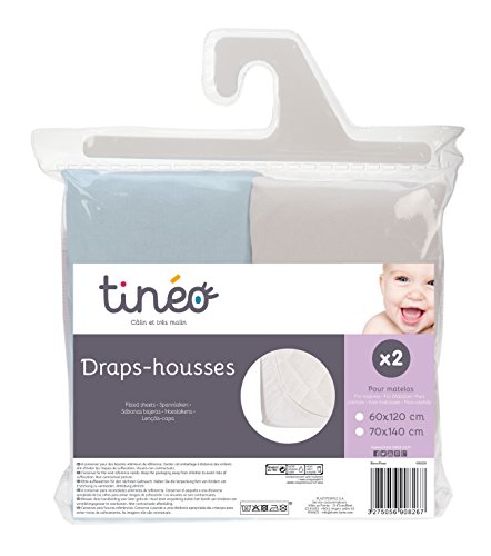 - 690829 - draps housse - blanc et bleu - lot de 2