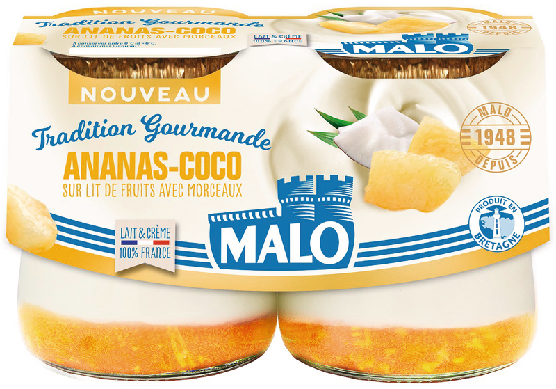 YAOURT POT VERRE SUR LIT D'ANANAS COCO Malo