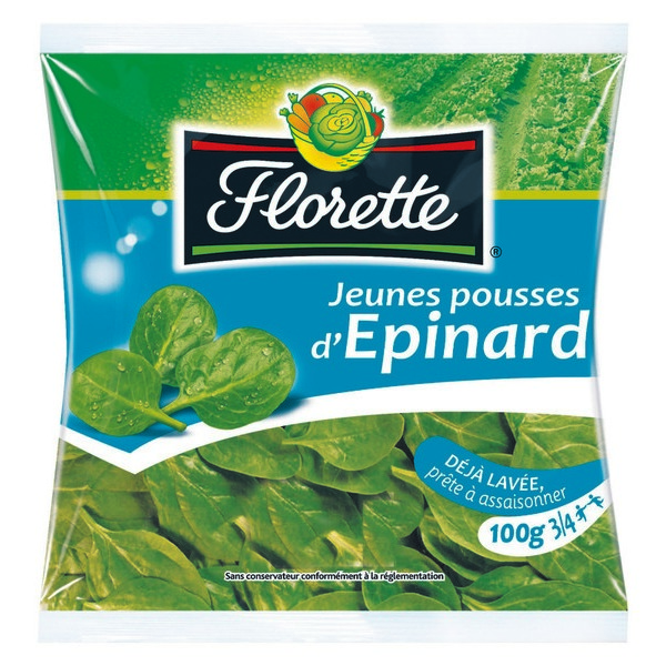  JEUNES POUSSES D'ÉPINARD OU MÂCHE ET ÉPINARD FLORETTE code EAN 3280220111534 