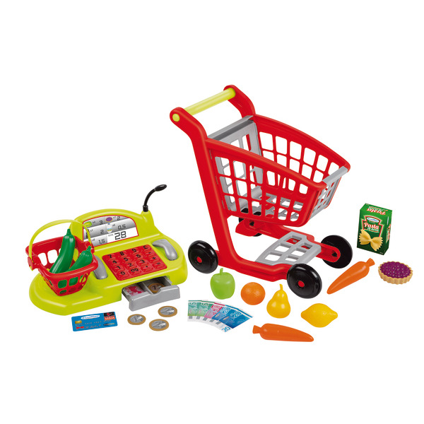 Chariot garni avec caisse enregistreuse