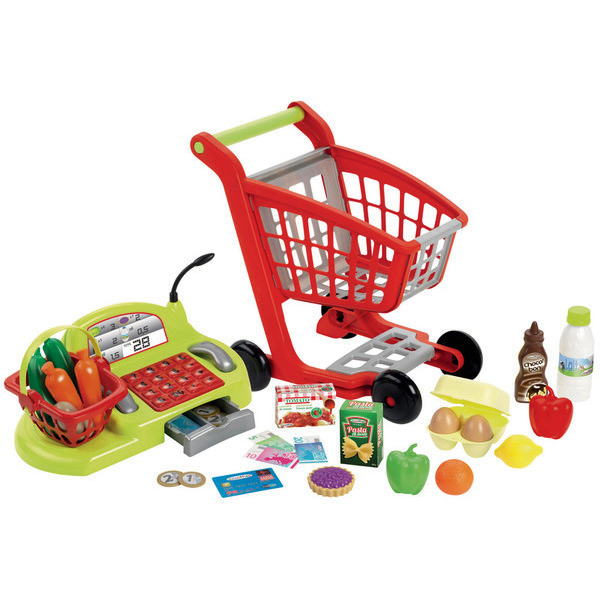 Chariot garni avec caisse enregistreuse