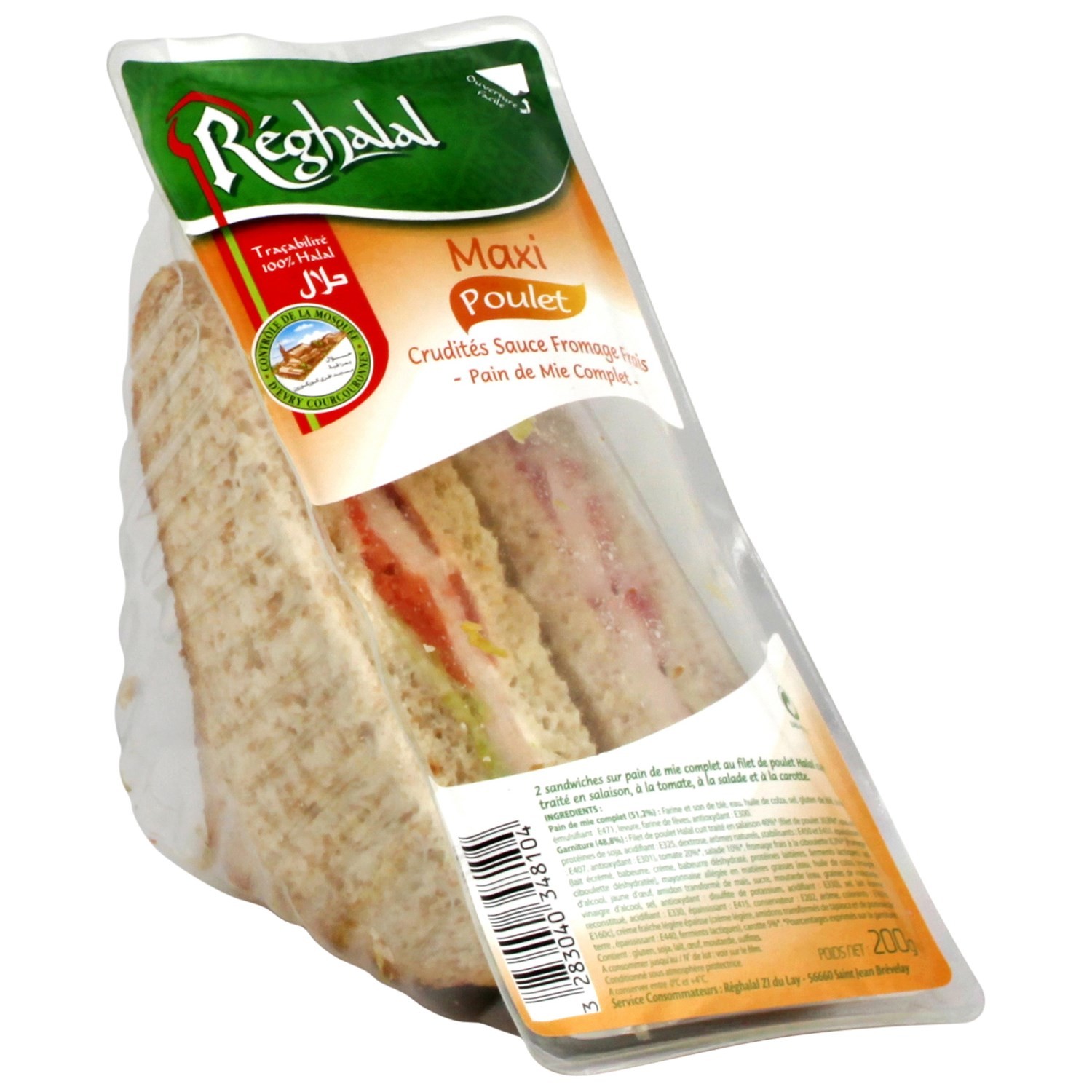 Sandwiches halal maxi poulet crudités REGHALAL