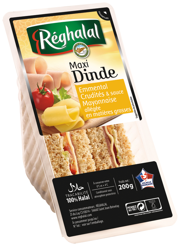 SANDWICH MAXI DINDE EMMENTAL, CRUDITÉS Reghalal