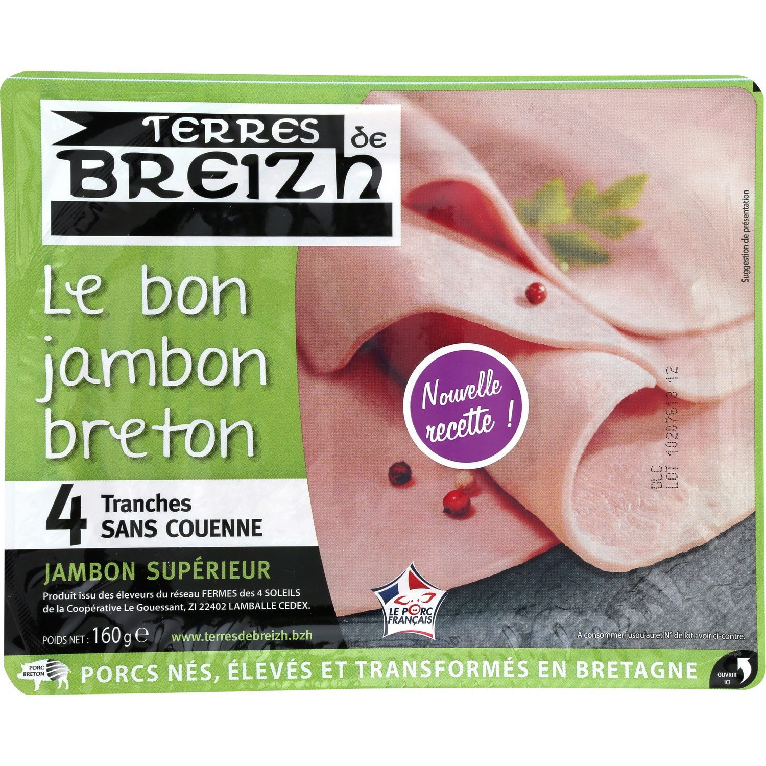 TERRE DE BREIZH Jambon breton s/couenne TERRES DE BREIZH code EAN 3283324100329 