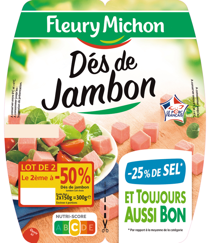 LOT DE 2 DÉS DE JAMBON -25% DE SEL fleury michon
