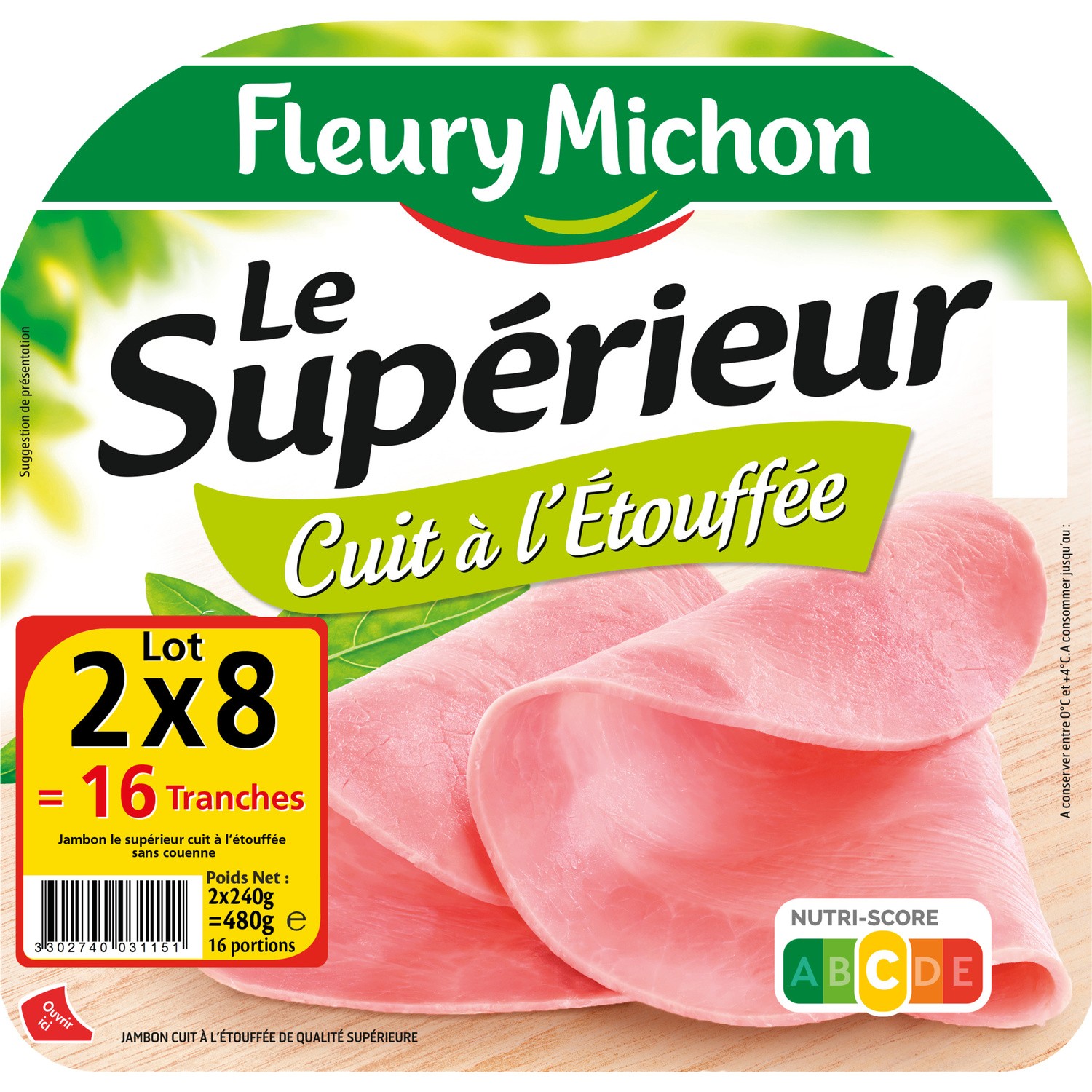 Jambon supérieur cuit à l'étouffé en fines tran...