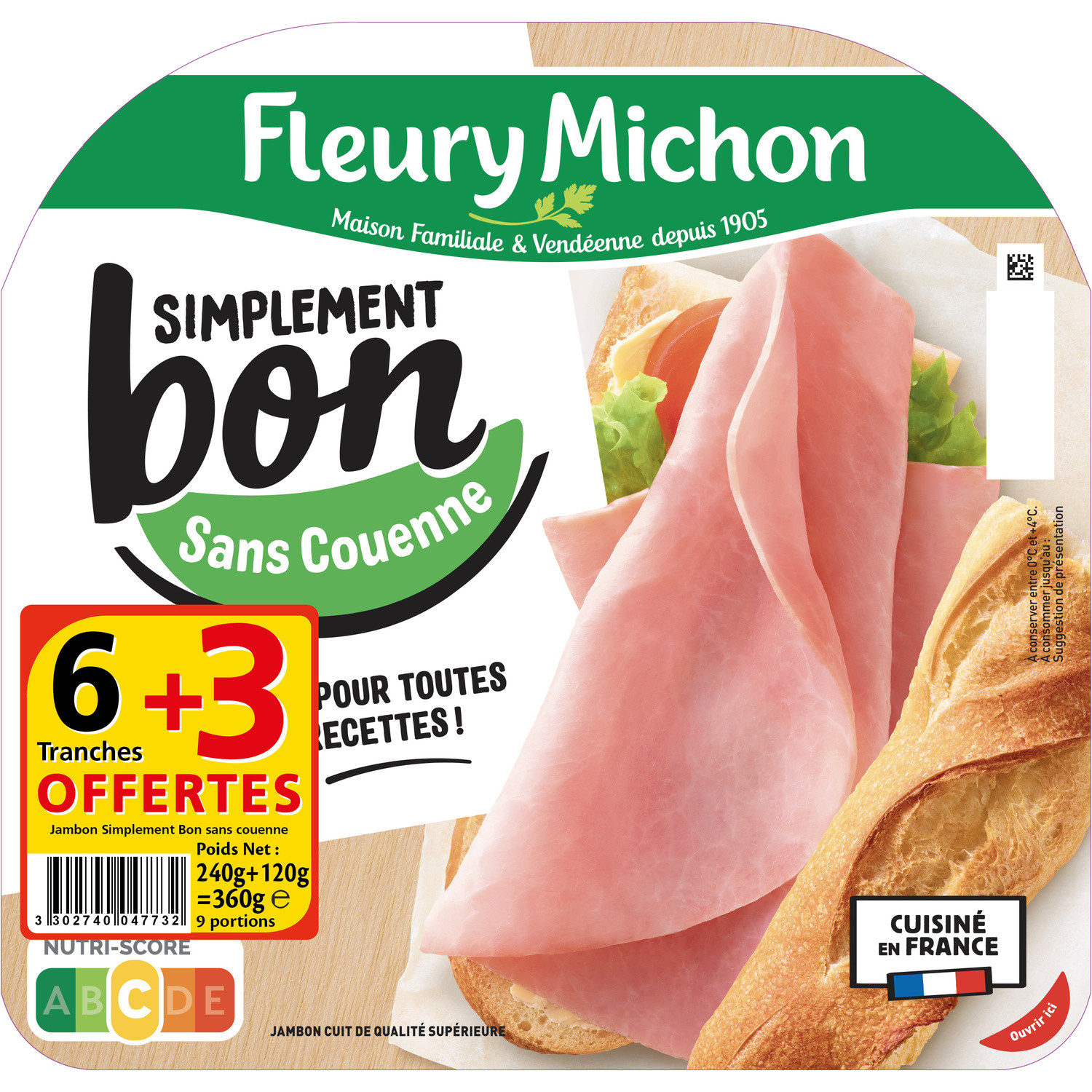 Jambon cuit sans couenne FLEURY MICHON