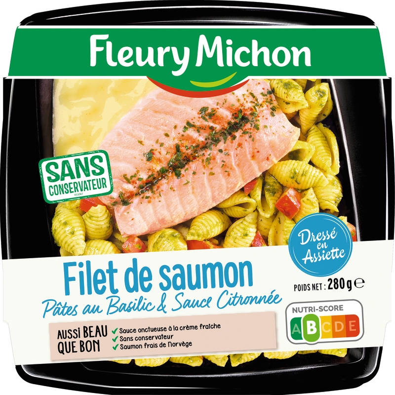 FILET DE SAUMON, PÂTES AU BASILIC fleury michon