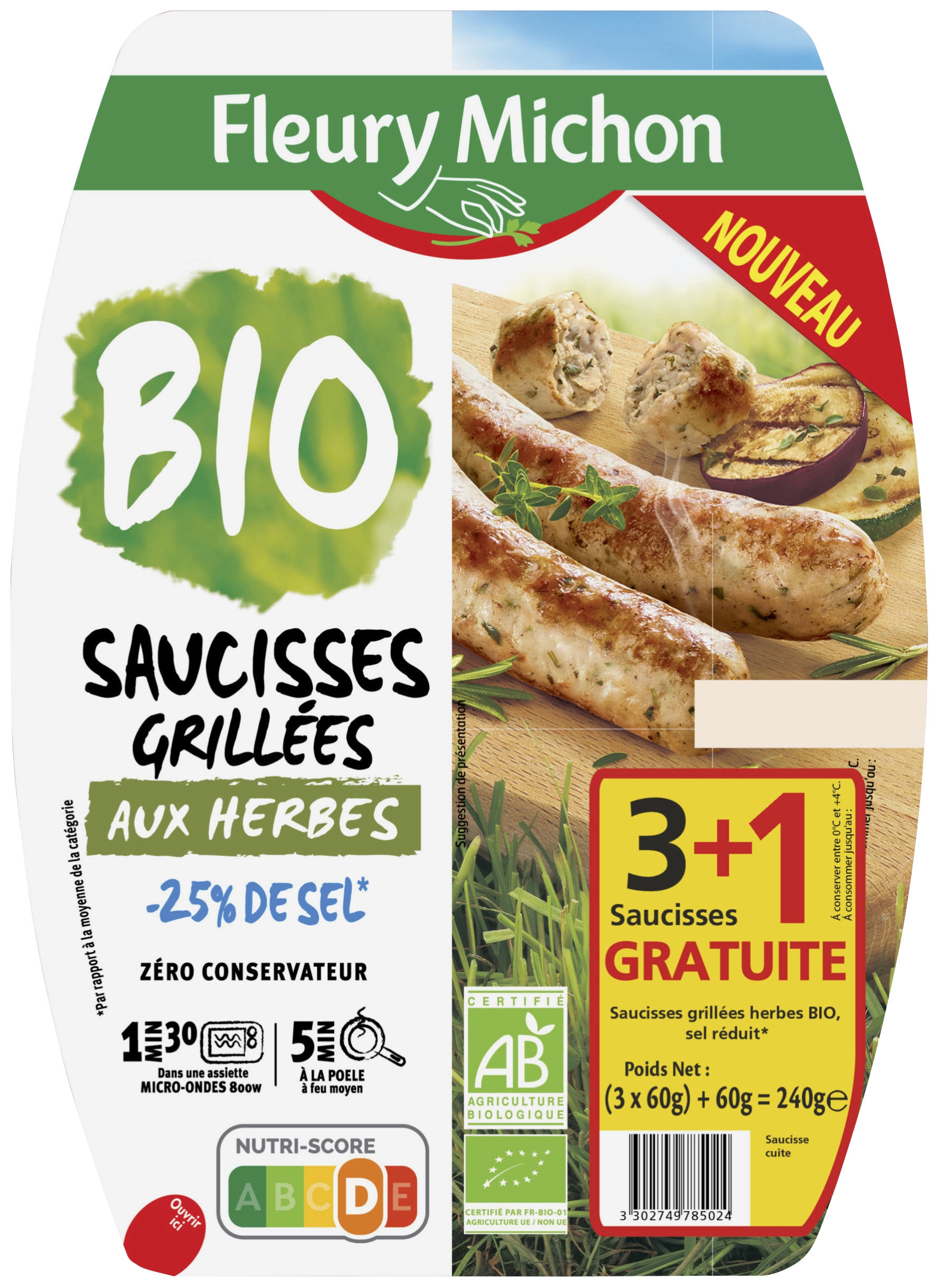 Saucisses grillées aux herbes bio Fleury Michon