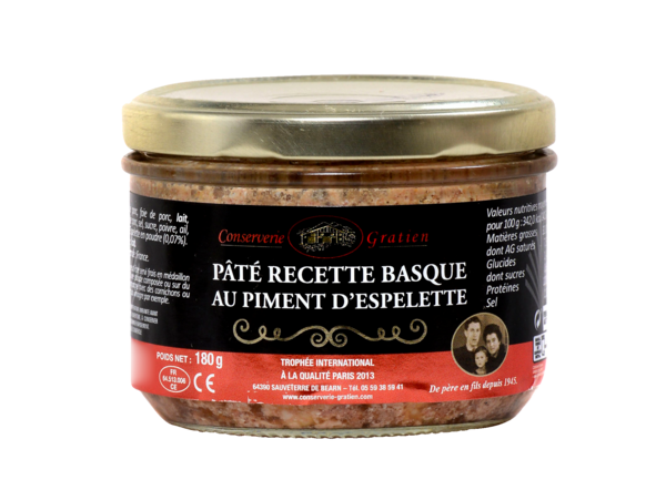 CONSERVERIE GRATIEN PATÉ "RECETTE BASQUE" AU PIMENT D'ESPELETTE
 code EAN 3304184460665 