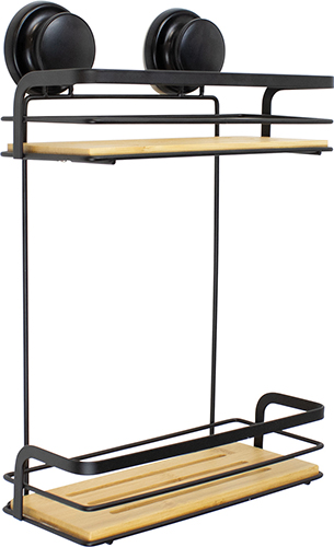  ÉTAGÈRE DE DOUCHE 2 NIVEAUX MÉTAL ET BAMBOU À VENTOUSES code EAN 3304991903119 