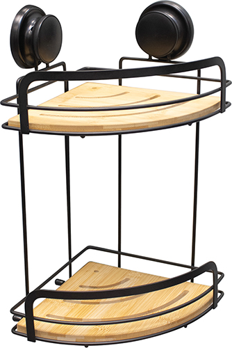  ÉTAGÈRE D'ANGLE DE DOUCHE 2 NIVEAUX MÉTAL ET BAMBOU À VENTOUSES code EAN 3304991903133 