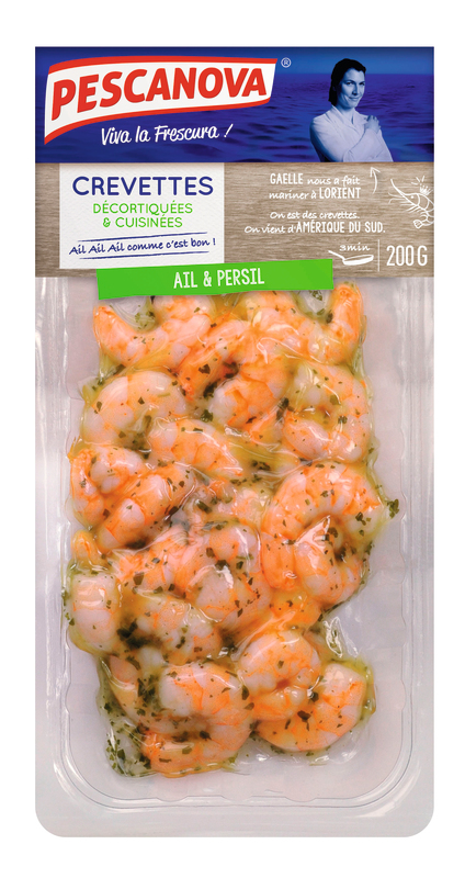 CREVETTES DÉCORTIQUÉES MARINÉES À L'AIL ET PERS...