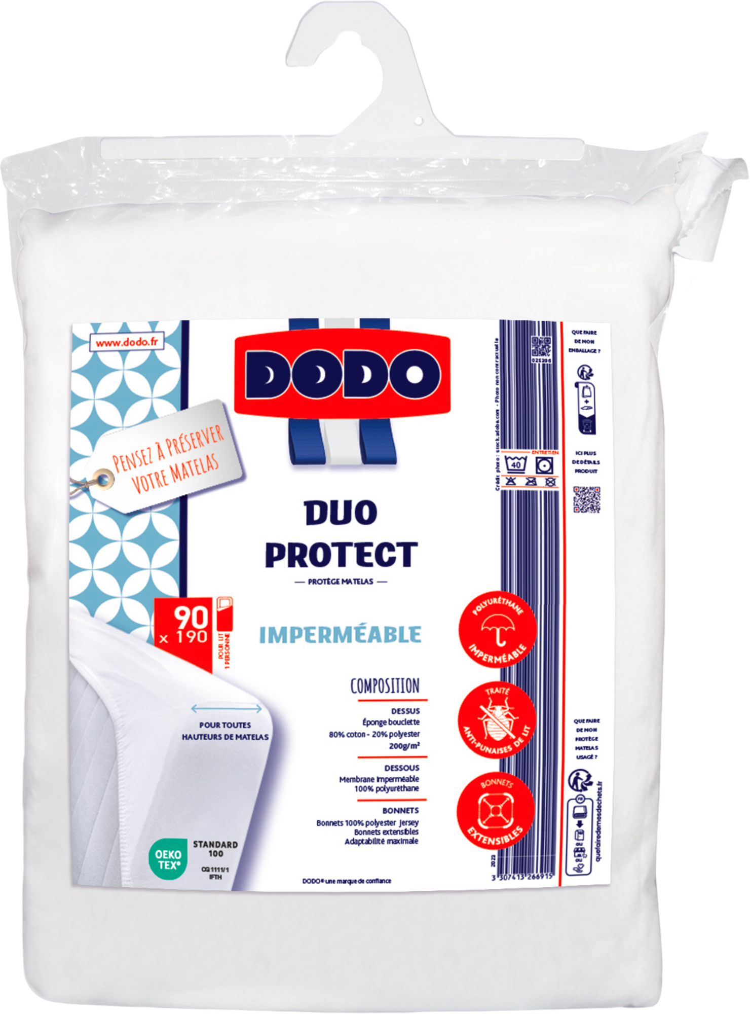 PROTÈGE MATELAS ANTI-PUNAISES DE LIT 90X190 CM