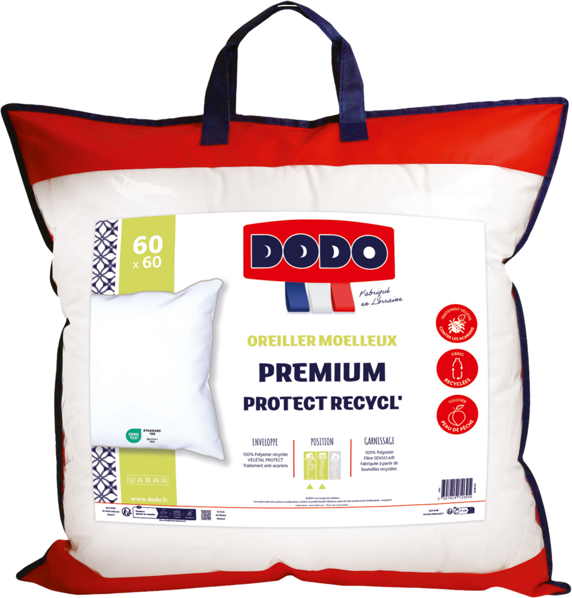 OREILLER MOELLEUX PROTECT RECYCL' 60X60 CM 