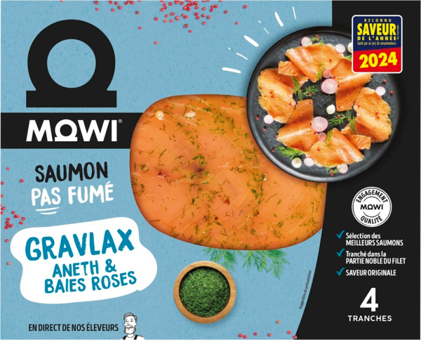  Saumon Pas Fumé Gravlax Aneth Et Baies Roses Mowi code EAN 3321431027440 