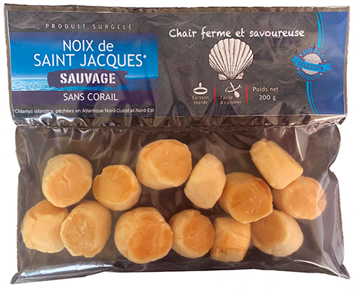 HUBCO NOIX DE SAINT JACQUES* SAUVAGES
SANS CORAIL CALIBRE 20/40 SURGELÉES code EAN 3325096170503 