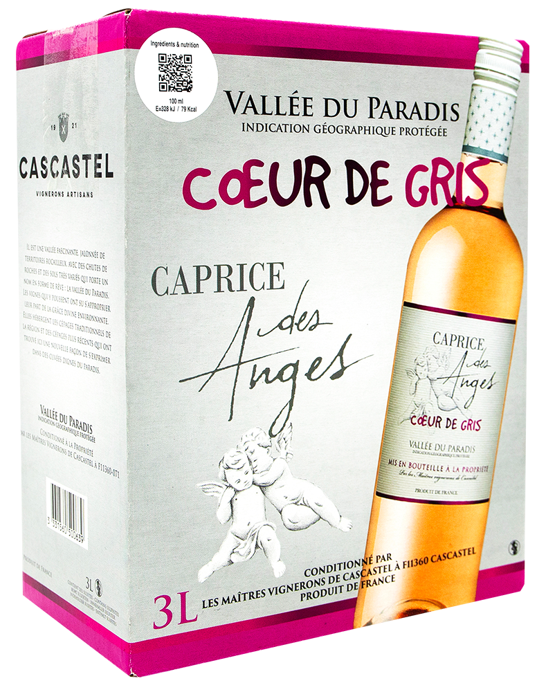 IGP VIN ROSÉ VALLÉE DU PARADIS
CŒUR DE GRIS 3331560500639 “CAPRICE DES ANGES”