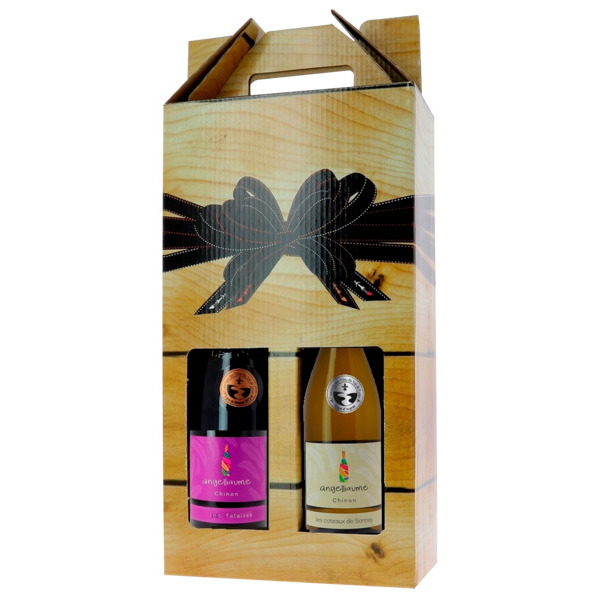 DOMAINE ANGELLIAUME COFFRET DE 2 BOUTEILLES AOP CHINON BLANC COTEAUX DE SONNAY ET AOP CHINON ROUGE LES FALAISES
 code EAN 3338480016158 