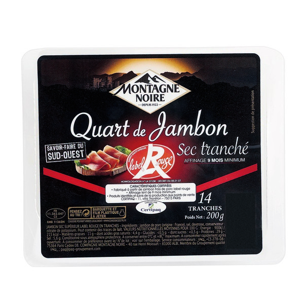 QUART DE JAMBON SEC TRANCHÉ MONTAGNE NOIRE 3339720413393 montagne-noire