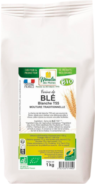Farine De Blé Blanche T55 Bio Équitable Moulin ...