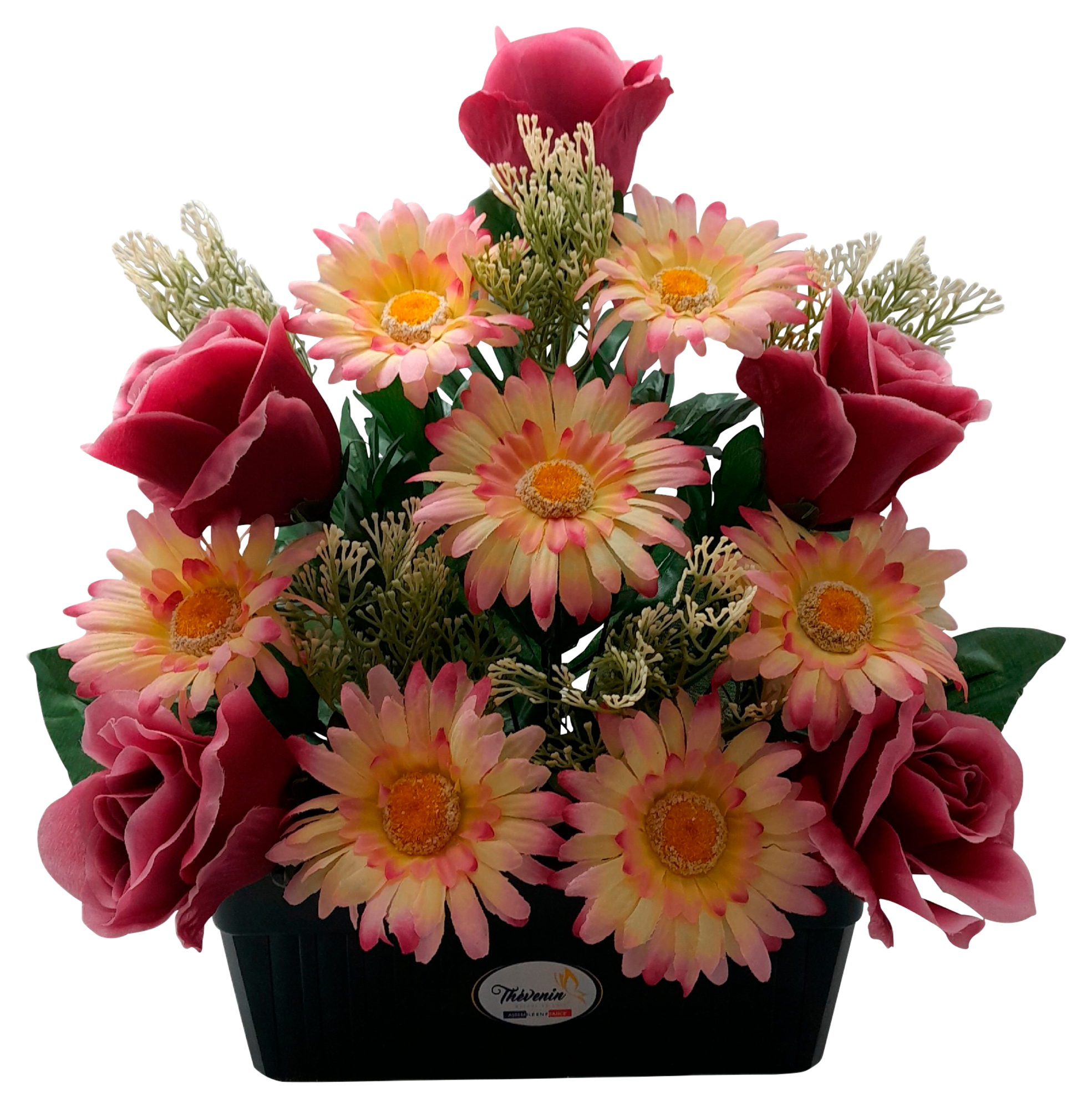 JARDINIÈRE DE GERBERAS ET ROSES