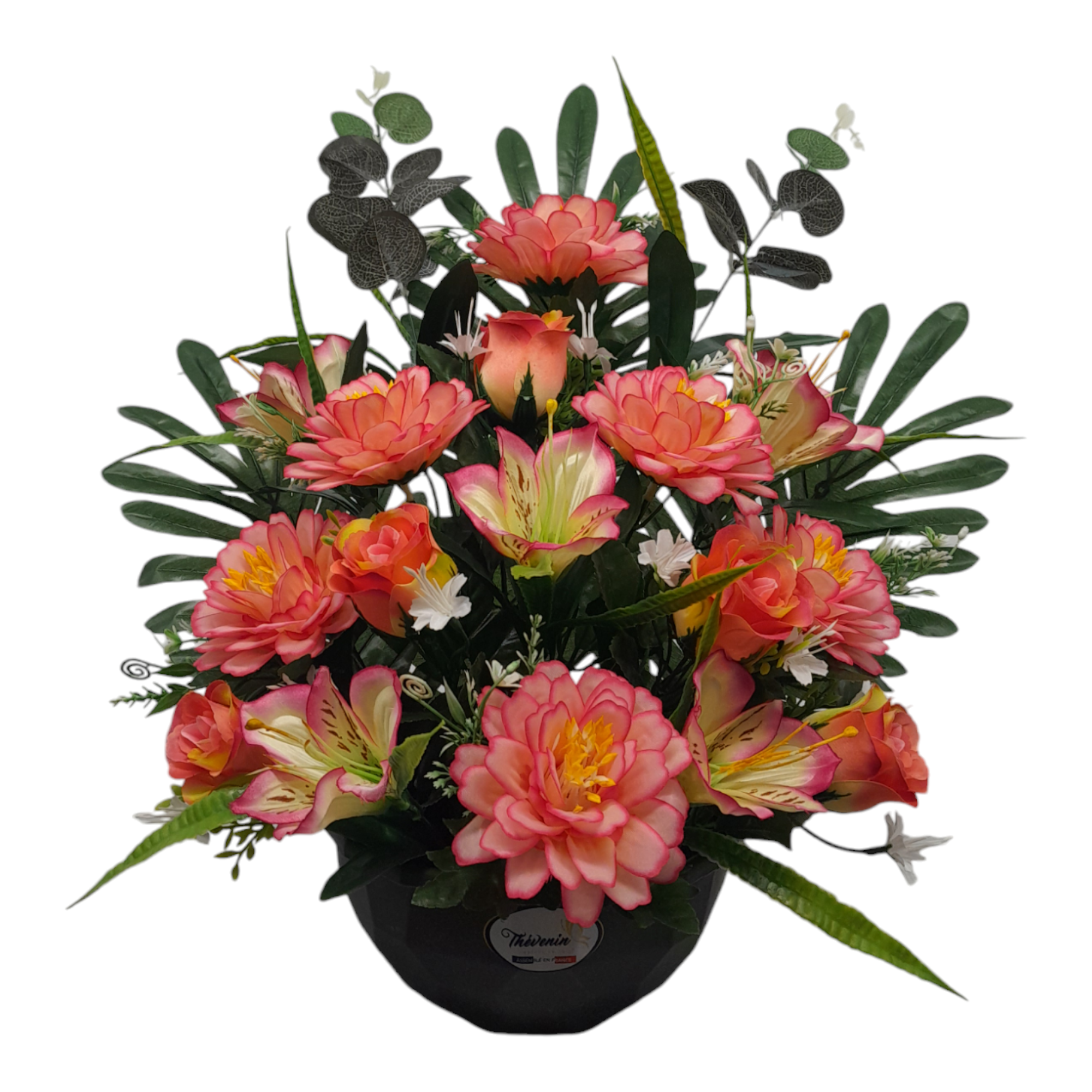 FRONTON D'ORCHIDÉES BOUTONS ET ZINNIAS