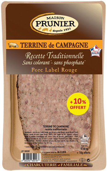  TERRINE DE CAMPAGNE RECETTE TRADITIONNELLE ""MAISON PRUNIER"" code EAN 3350240650167 
