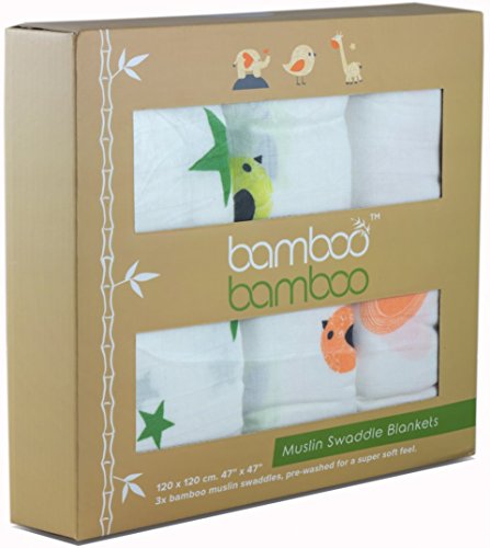 bamboo bamboo De haute qualité en bambou biologique Swaddle Couvertures de Réception multiusage Lot de 3 | 120 cm × 120 cm Grand bébé Swaddle Couvertures | superbe en bambou doux | cadeau idéal code EAN 3358429066860 