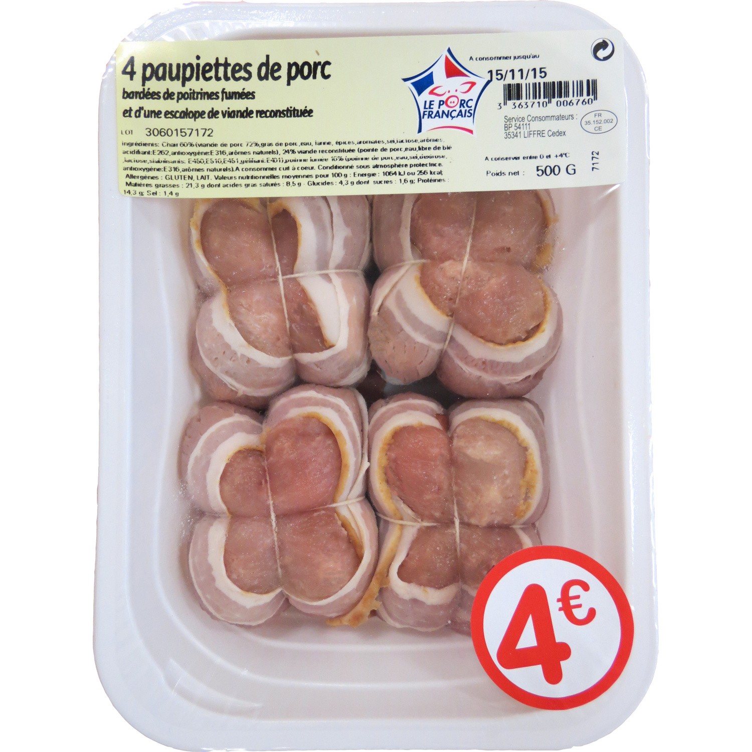 Paupiettes de porc bardées de poitrines fumées ...
