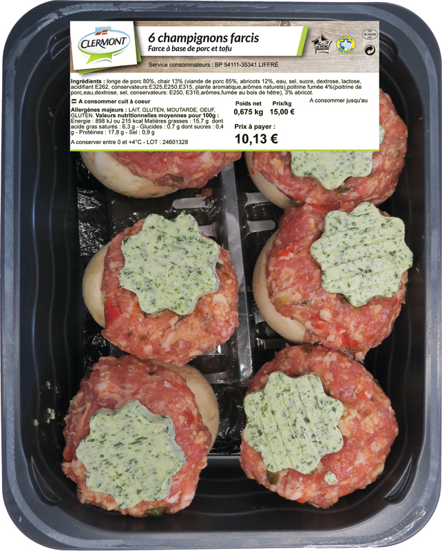 6 CHAMPIGNONS FARCIS 675 GR ENVIRON Clermont