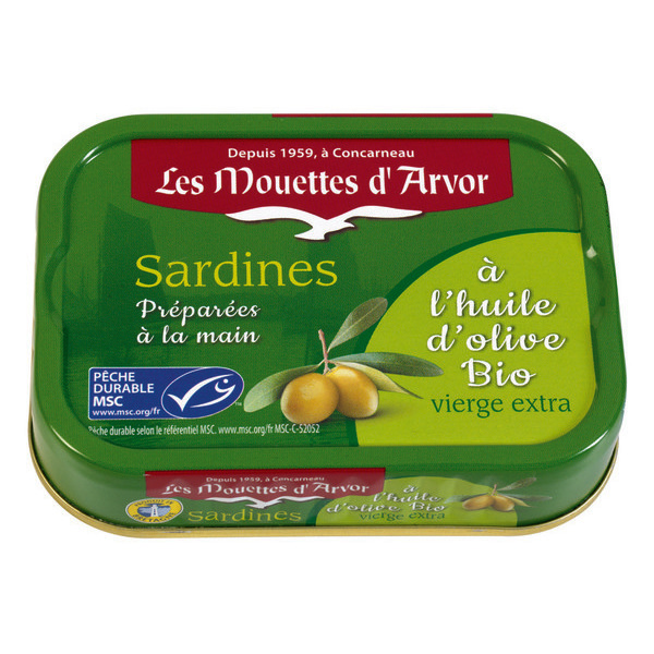 SUR LA GAMME DES CONSERVES DE POISSONS BIO LES MOUETTES D'ARVOR code EAN 3365624020061 