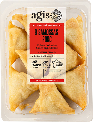 AGIS 8 SAMOSSAS PORC AUX ÉPICES COLOMBO SAUCE AIGRE DOUCE code EAN 3366760053401 