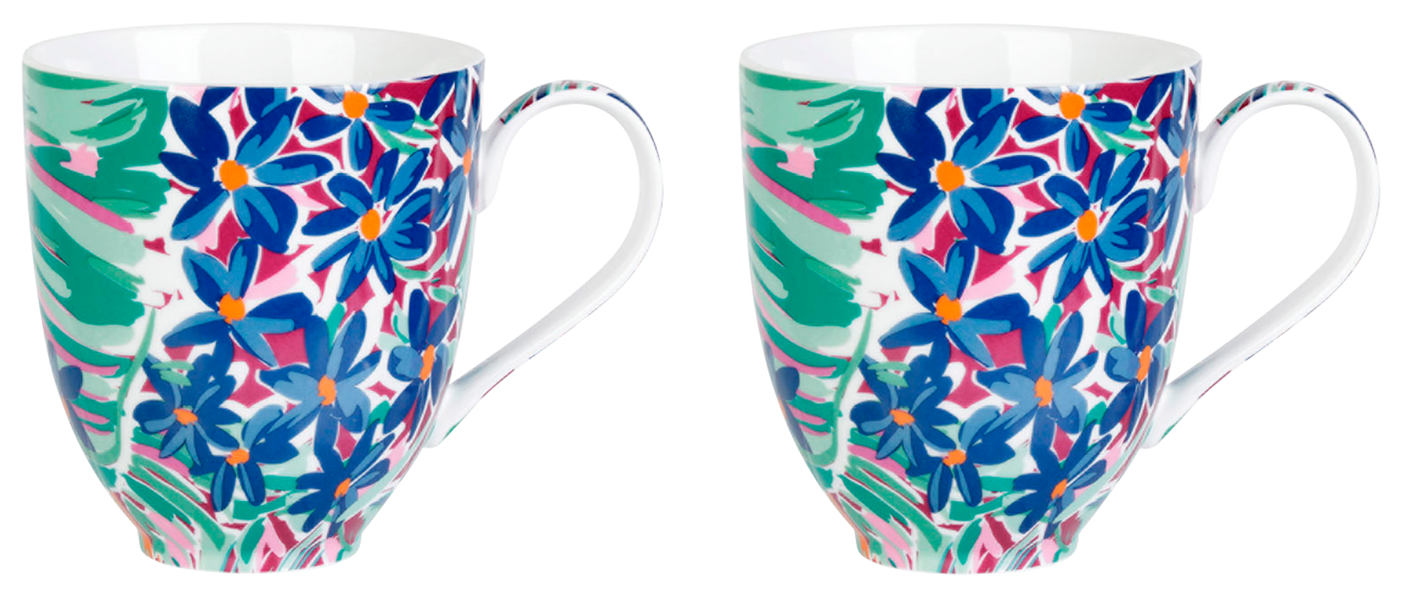  LOT DE 2 MUGS 35CL PORCELAINE + BOITE COFFRET MOTIF FLEUR BLEU GENEVIEVE LETHU code EAN 3367305430664 