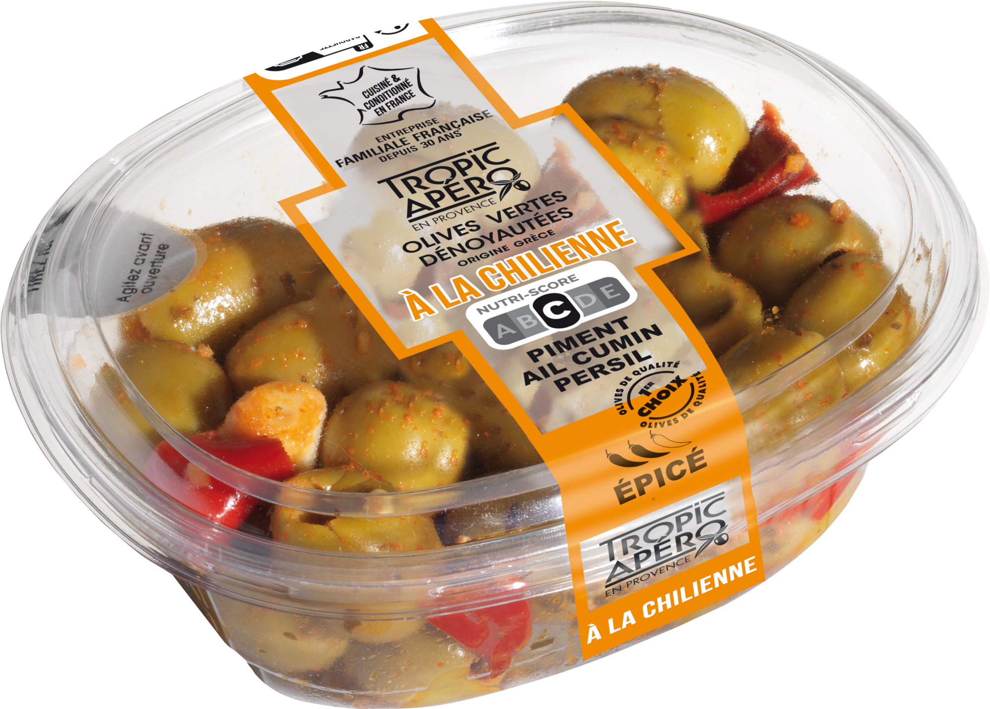 Olives vertes dénoyautées à la Chilienne 