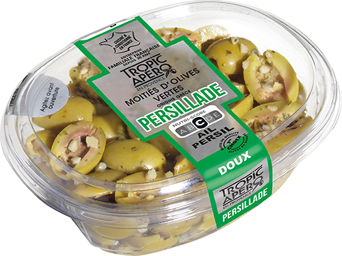 MOITIÉS D'OLIVES VERTES DE GRÈCE À LA PERSILLADE