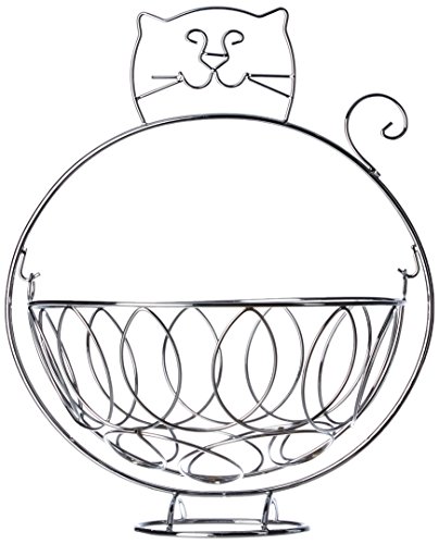 222/9408 chat panier à fruit métal argent haute...