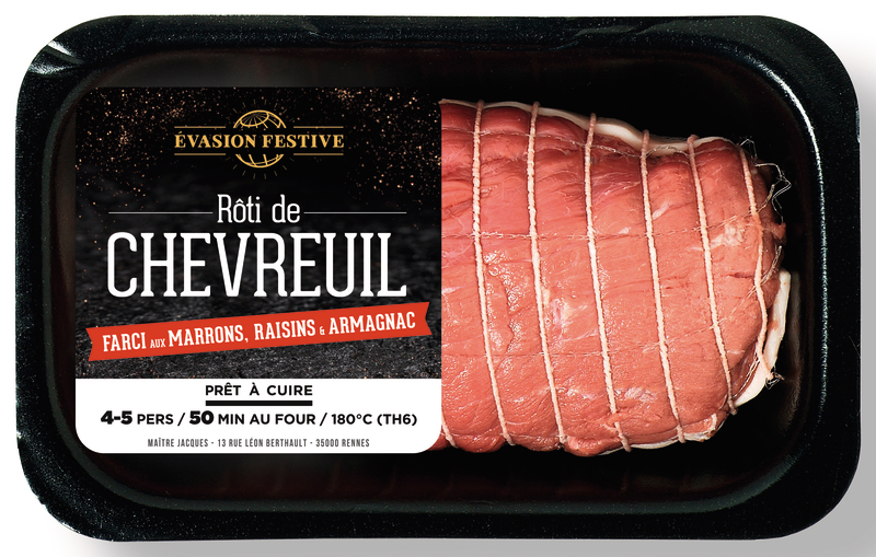 ROTI DE CHEVREUIL FARCI AUX MARRONS, RAISINS ET ARMAGNAC 980 GR ENVIRON MAITRE JACQUES 3388340093041 MAITRE JACQUES ROTI DE CHEVREUIL FARCI AUX MARRONS, RAISINS ET ARMAGNAC 980 GR ENVIRON MAITRE JACQUES 3388340093041 MAITRE JACQUES