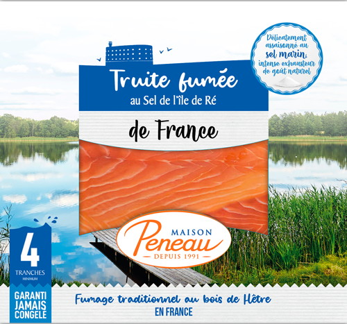 MAISON PENEAU TRUITE FUMÉE 4 TRANCHES SALÉE AU SEL DE L'ÎLE DE RÉ code EAN 3389400342895 