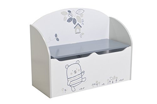 341221 bear coffre à jouet bois mdf blanc/gris ...