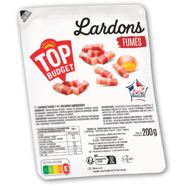TOP BUDGET LARDONS FUMÉS 
TOP BUDGET code EAN 3410280141466 